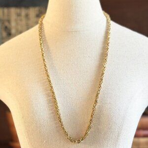 Gold Plated Byzantine Chain Necklace, 30 Inch Long Vintage Rope Chain, Chunky